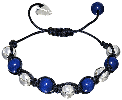 Bracelet Shamballa 5 perles bois bleues et 5 perles argent massif