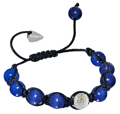Bracelet Shamballa 5 perles bois bleues et 1 perle argent massif givrée