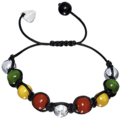 Bracelet Shamballa 2x3 perles bois couleurs rasta et 3 perles argent massif