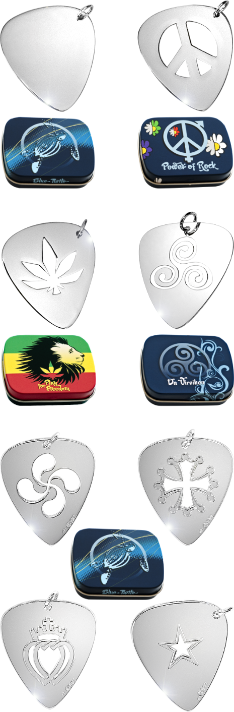 Pendentifs médiators Blue Eagle standards - Peace&Love - Rasta - Celte - Basque - Occitan - Vendéen - Star